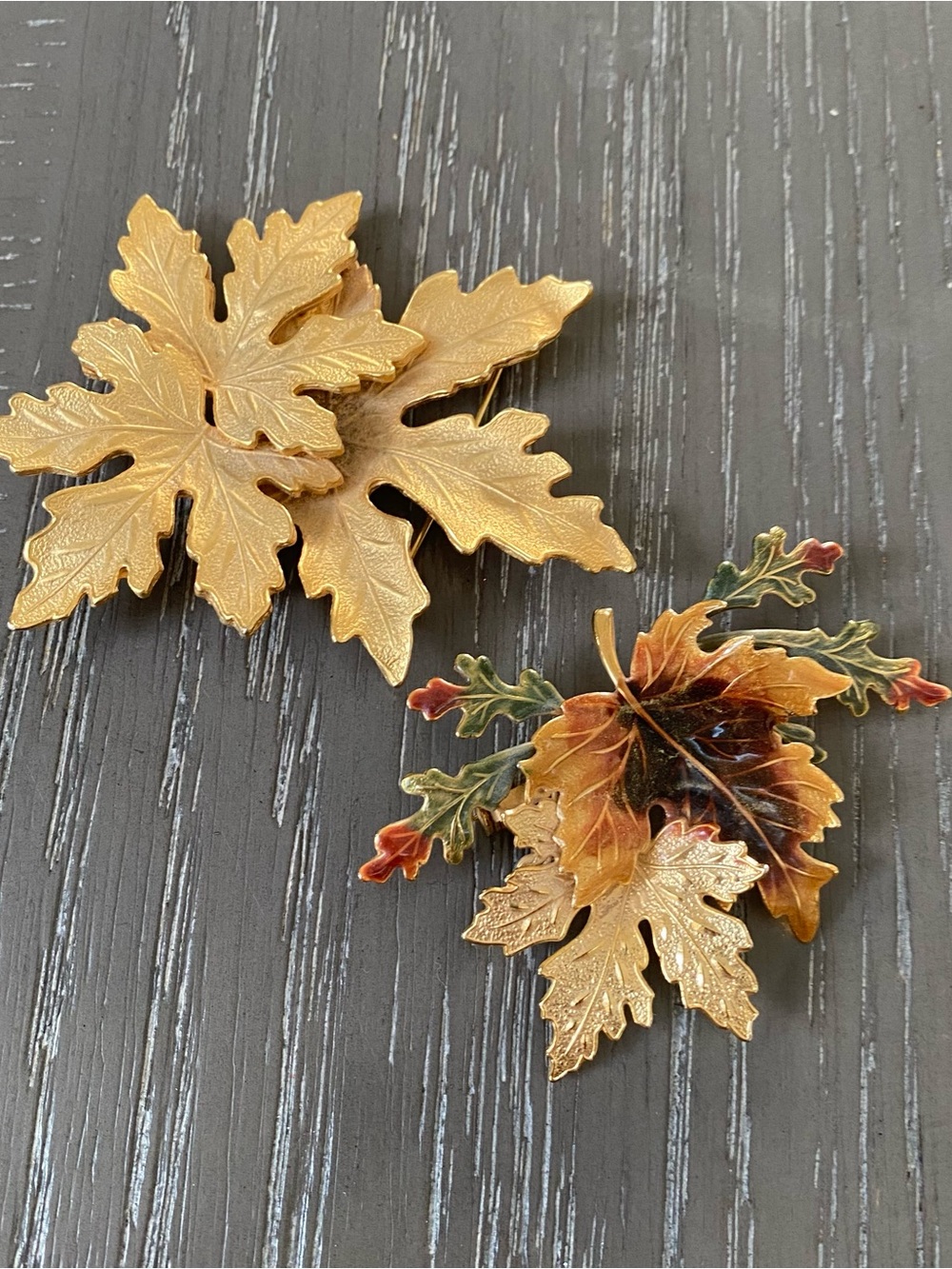 Gold and Autumn Leaf Decorative Brooch Set - Brand Unknown